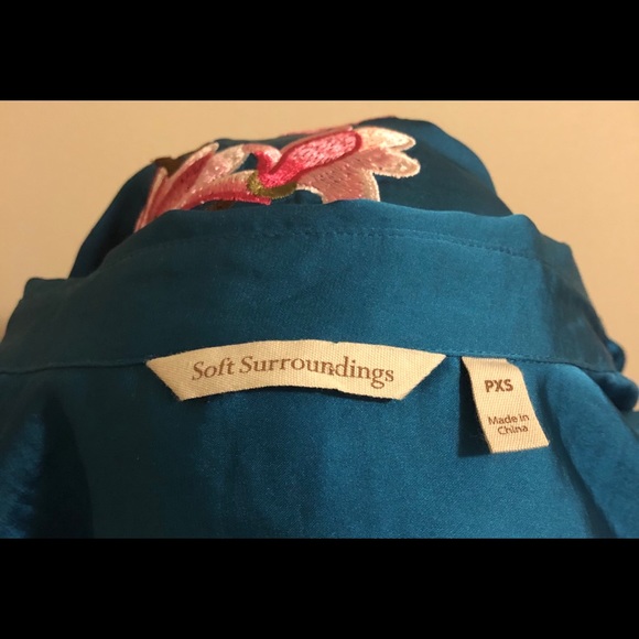Soft Surroundings Teal Embroidered Top,Size-XSP(?S - Picture 6 of 8